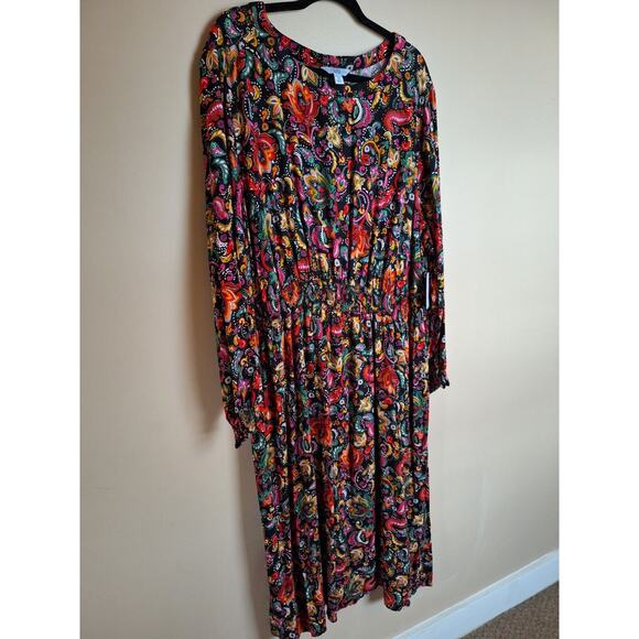 Croft‎ & Barrow Womans 3x Vibrant Black Tanala Pasely Print Midi/Maxi Dress - Picture 1 of 12